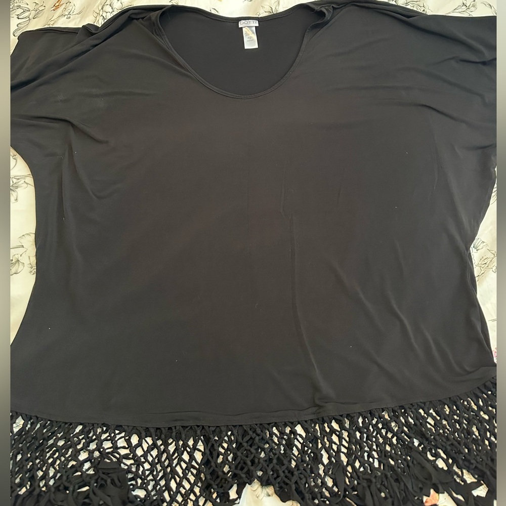 Black Women's Top with Fringe Hem